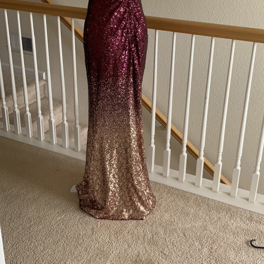 EUC Jump Apparel Burgundy Gold Ombre Sequin Strapless Dress Sz 5/6 - Picture 6 of 8